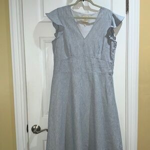 Hope & Henry linen blend midi dress Sz 14 inset waist flutter sleeves